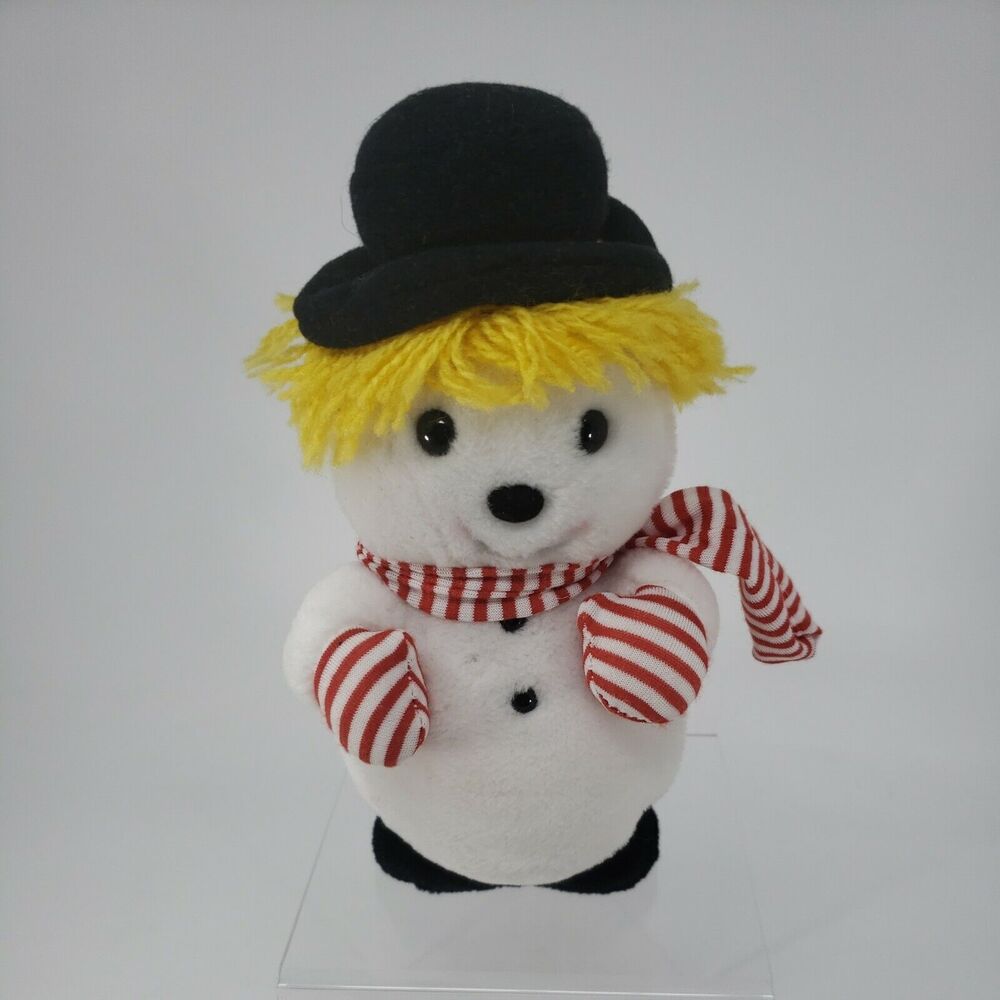 Gund Snowman Stuffed Plush Top Hat Striped Scarf Gloves 8" Vintage 1989
